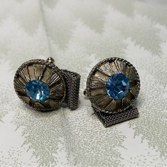 Source Unknown Other - Vintage Mens Blue Stone Silver Tone Cufflinks